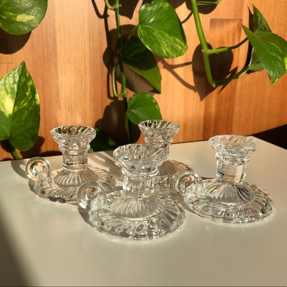 VTG Set of 4 Clear Glass Pressed Skinny Candle Sti
